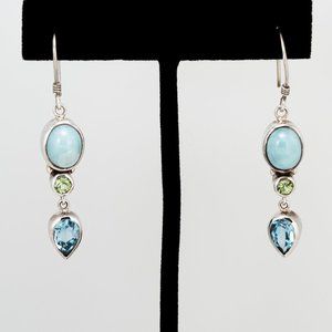 Larimar and Sterling Silver and Gemstones Earrings   (L 3)
